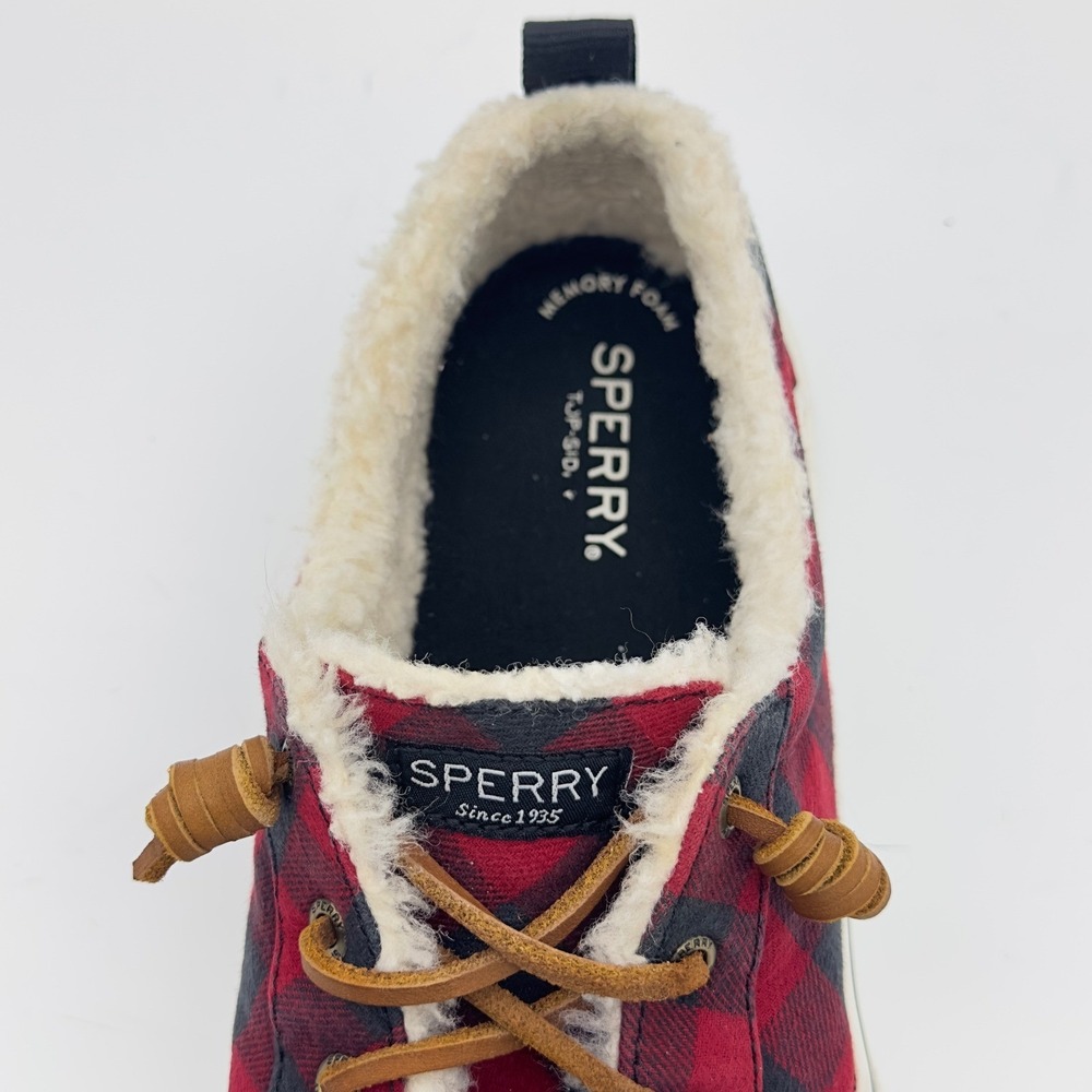 Sperry Red Black Plaid Check Shearling Lined Sneakers W‎ 9.5 Camp Cottage Forest - Picture 7 of 10